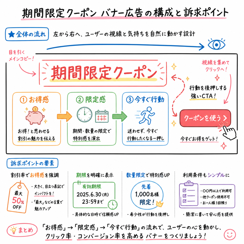 ホワイトボード手描き × 期間限定クーポン