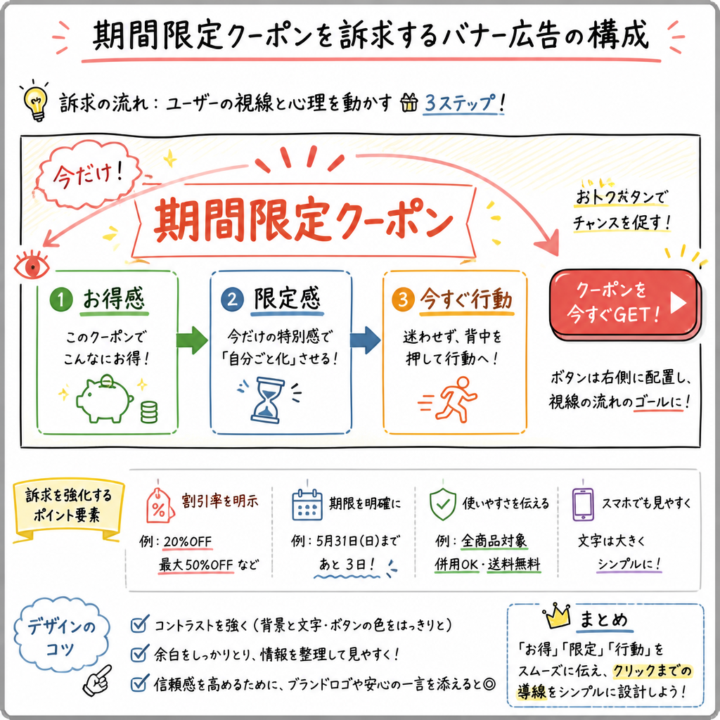 ホワイトボード手描き × 期間限定クーポン